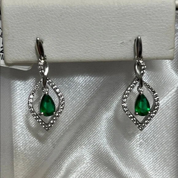 Elegant Emerald (Sim) & LC Sapphire Silver Earings - Picture 1 of 6